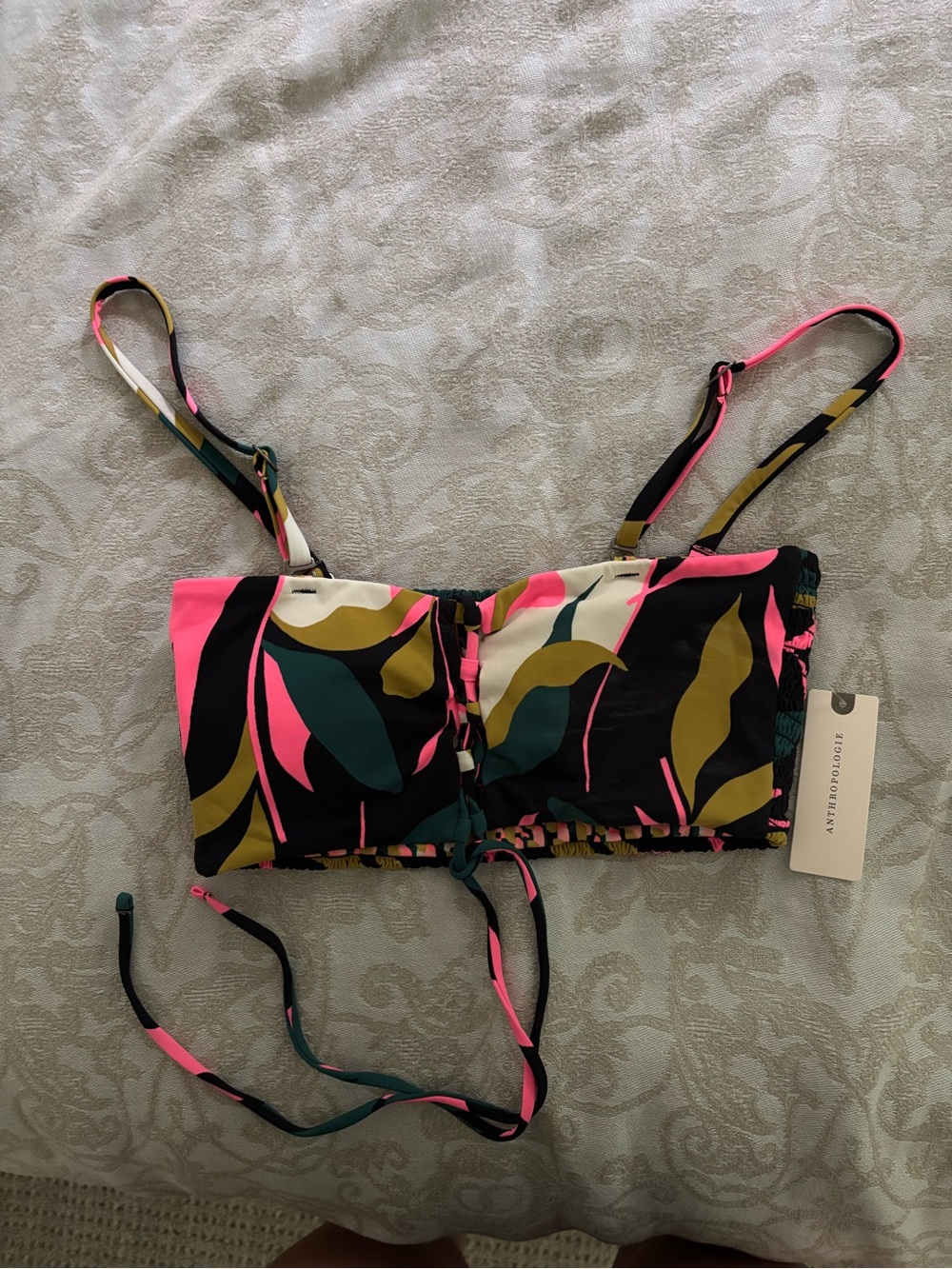 Reversible Colorful Tropical Print Bikini Top - Bandeau with Straps